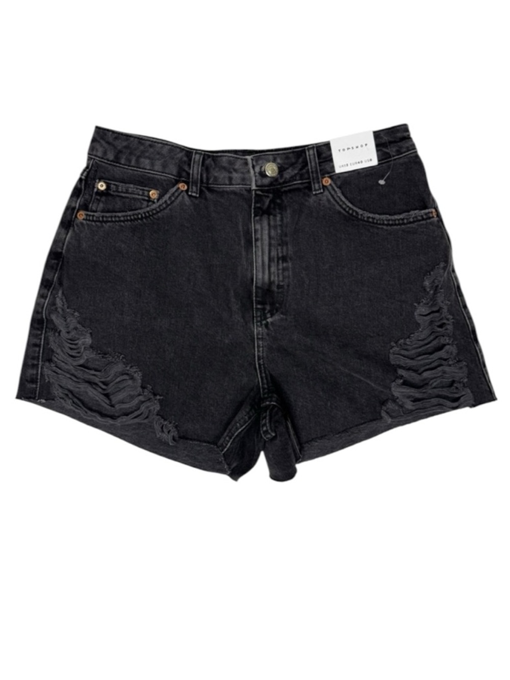 Topshop Black Distressed Shredded Jean Shorts Goth Alternative Grunge Y2K